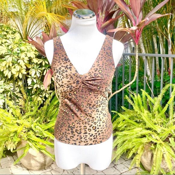 BCBGMaxAzria Twist Front Sleeveless Leopard Blouse - Picture 2 of 7